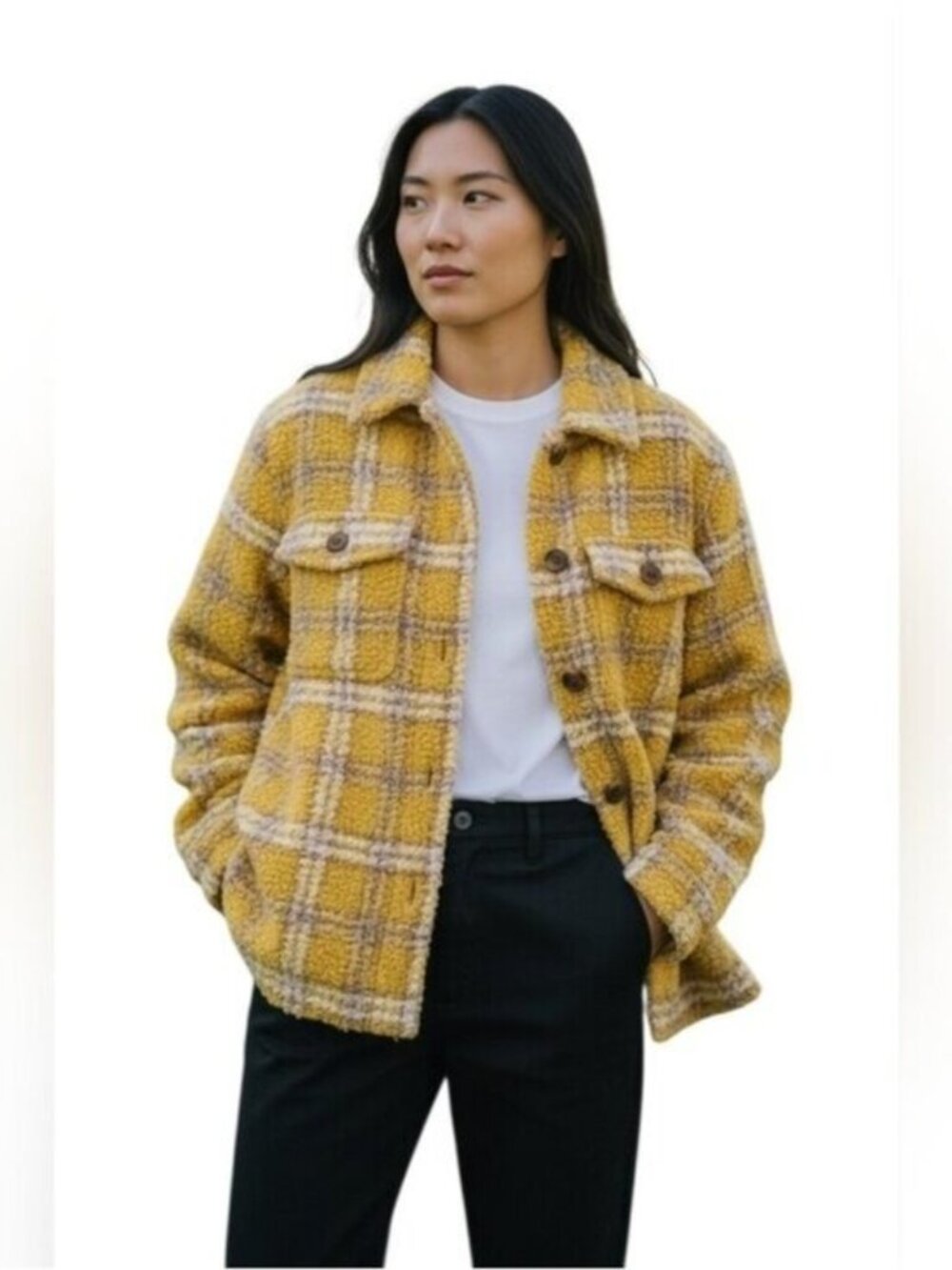 DRIFTWOOD Yellow Boucle Plaid Jacket Size Small